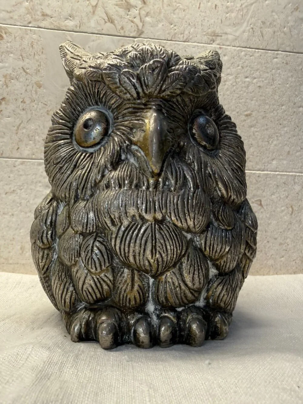 Vintage Owl Figurine, Heavy, Marked MB